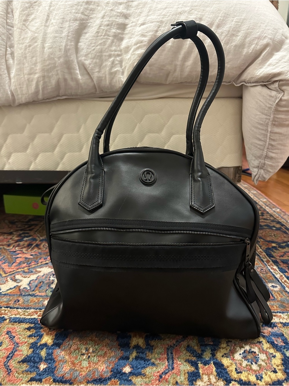 Lululemon Black Leather Dome Tote Bag / Gym Bag